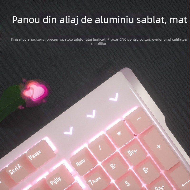 Tastatură mecanică Snow Moon-Sakura Falling Snow, 104 tastele, cablată, aliaj de aluminiu