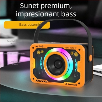 Difuzor Bluetooth V9 – Difuzor desktop portabil cu subwoofer și lumină ambientală, 5W, baterie încorporată 1000–1200mAh, Bluetooth 5.3, 100Hz–20kHz, SNR ≥70dB