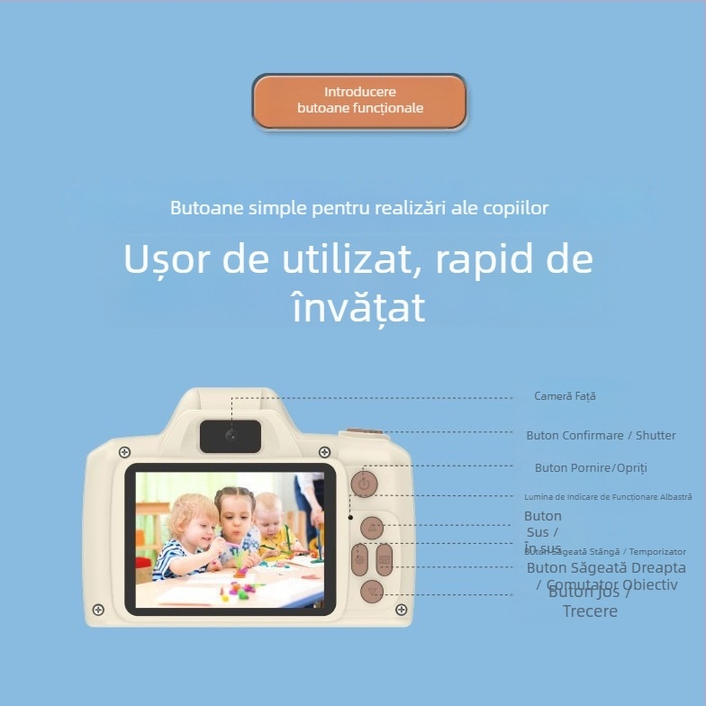 Swift Crab H10 Cameră digitală pentru copii - ecran LCD 2,4, stocare cu card TF, rezoluție de până la 40MP, baterie 600mAh, funcții: fotografie, video, jocuri, muzică, filtre