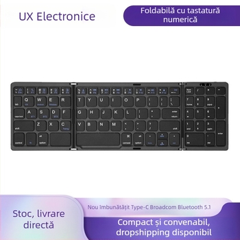 Tastatură Bluetooth pliabilă cu pad numeric, 81 de taste, silențioasă, ABS plastic, conectare până la 3 dispozitive