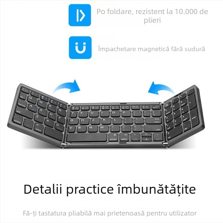 Tastatură Bluetooth pliabilă cu pad numeric, 81 de taste, silențioasă, ABS plastic, conectare până la 3 dispozitive