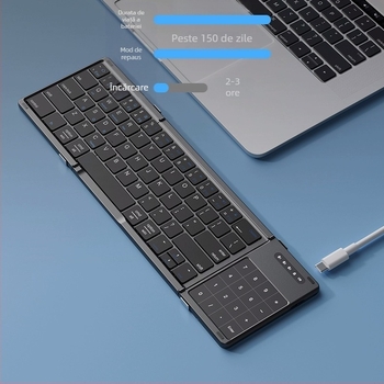 Tastatură ultra-subțire B077T cu Bluetooth și 2.4G, 64 taste, ABS+PU, compatibilă cu 4 sau mai multe dispozitive