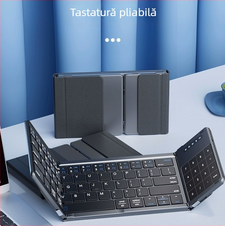 Tastatură ultra-subțire B077T cu Bluetooth și 2.4G, 64 taste, ABS+PU, compatibilă cu 4 sau mai multe dispozitive