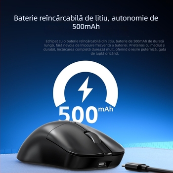 Mouse RGB pentru jocuri cu senzor PAW3311, 5600dpi, conectivitate Bluetooth/USB, rază de 10m, greutate 54g, cablu de încărcare de 1,2m inclus