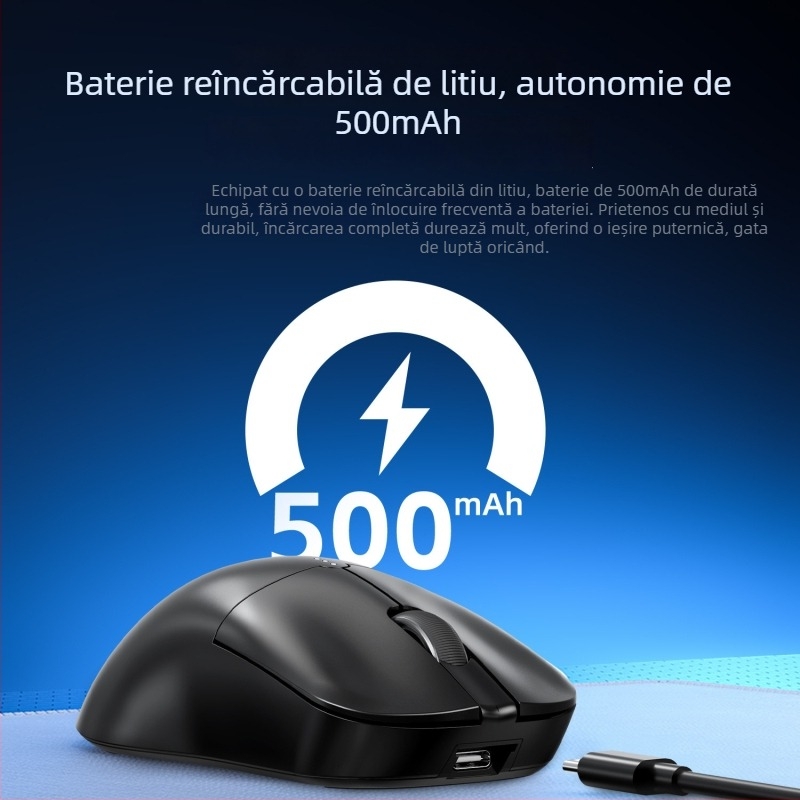 Mouse RGB pentru jocuri cu senzor PAW3311, 5600dpi, conectivitate Bluetooth/USB, rază de 10m, greutate 54g, cablu de încărcare de 1,2m inclus