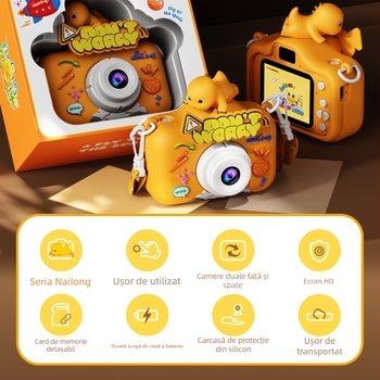 Aparat foto digital pentru copii X-5, 1–5 MP, ecran LCD 2.0, stocare pe card TF, corp din silicon, autonomie baterie 1–3 ore