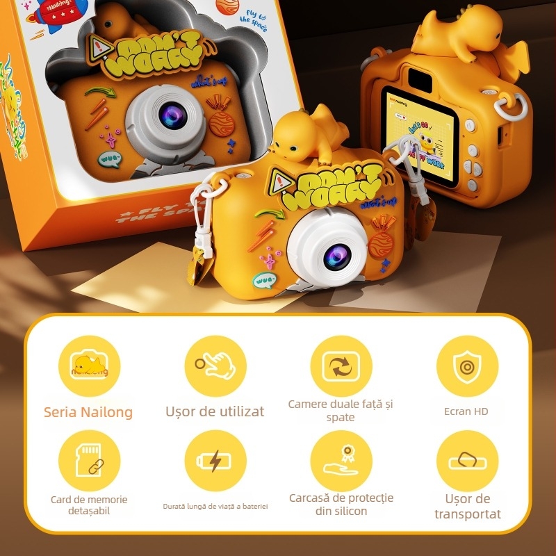 Aparat foto digital pentru copii X-5, 1–5 MP, ecran LCD 2.0, stocare pe card TF, corp din silicon, autonomie baterie 1–3 ore