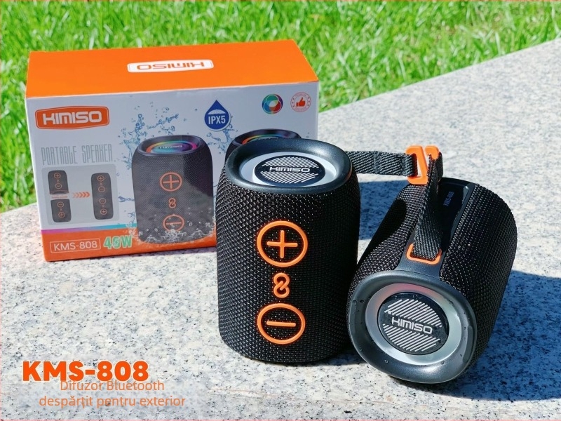 Difuzor Bluetooth cilindric portabil cu două unități, 20W, IPX5, Bluetooth 5.3, rază de acțiune până la 10 m, alimentare USB, baterie încorporată de 300–500 mAh