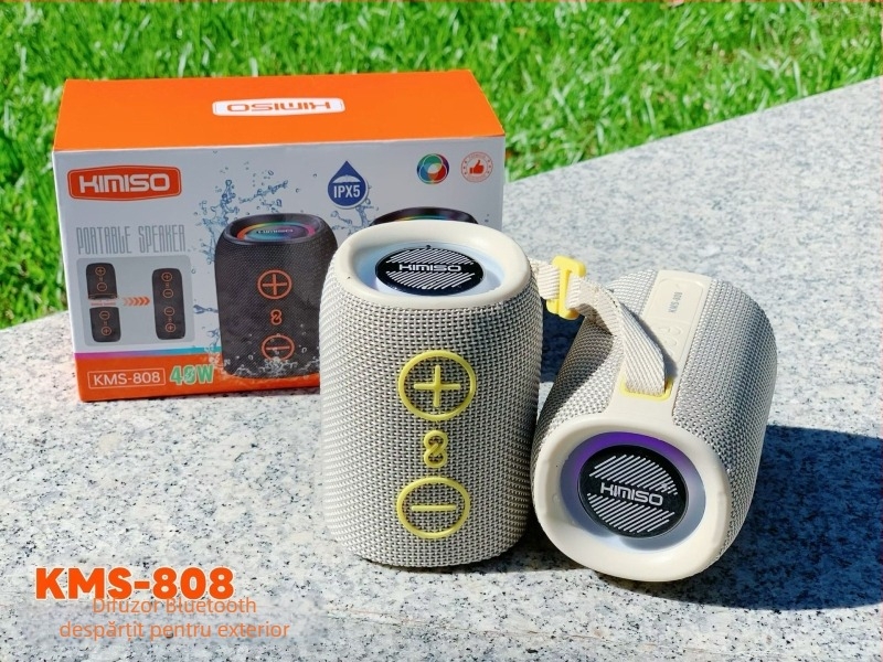 Difuzor Bluetooth cilindric portabil cu două unități, 20W, IPX5, Bluetooth 5.3, rază de acțiune până la 10 m, alimentare USB, baterie încorporată de 300–500 mAh