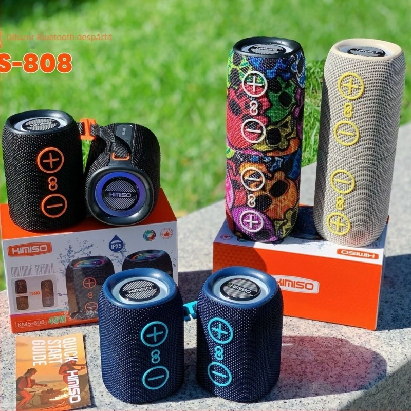 Difuzor Bluetooth cilindric portabil cu două unități, 20W, IPX5, Bluetooth 5.3, rază de acțiune până la 10 m, alimentare USB, baterie încorporată de 300–500 mAh