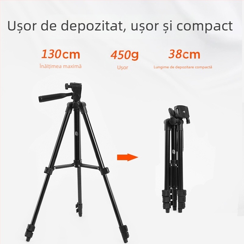 Tripod din aliaj de aluminiu 3110 cu PTZ tridimensional pentru telefon mobil, aparat foto digital și proiector - 4 secțiuni, capacitate de încărcare 3 kg