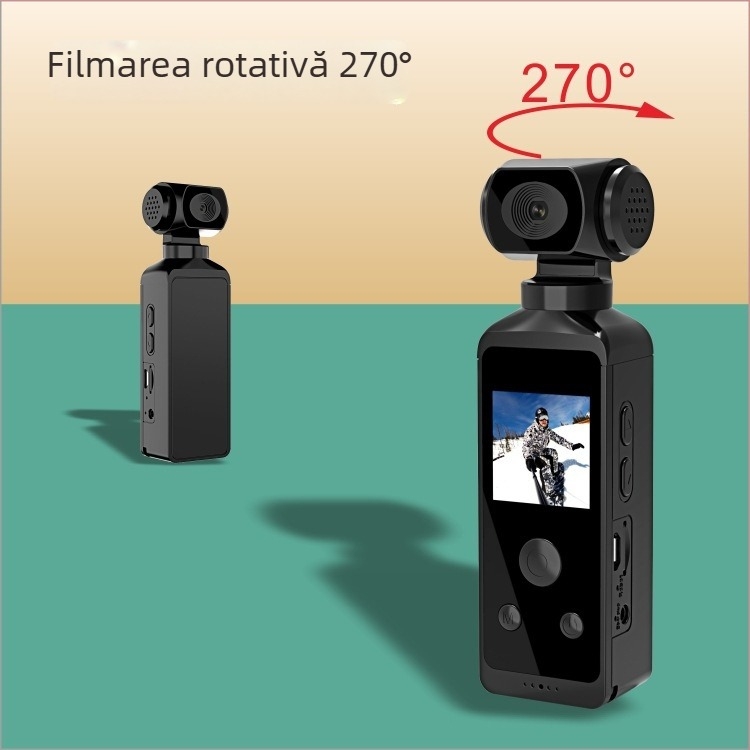 Cameră portabilă 4K rezistentă la apă, stabilizare electronică, obiectiv rotativ la 270°, ecran LCD 1.3-inch, zoom digital 4x, senzor CMOS