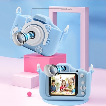 Camera pentru copii cu temă pisică, mini cameră, model ECM-SJ0000D-G2, LCD 2.0, stocare card TF, senzor ≤1 MP, autonomie baterie 1–3 ore