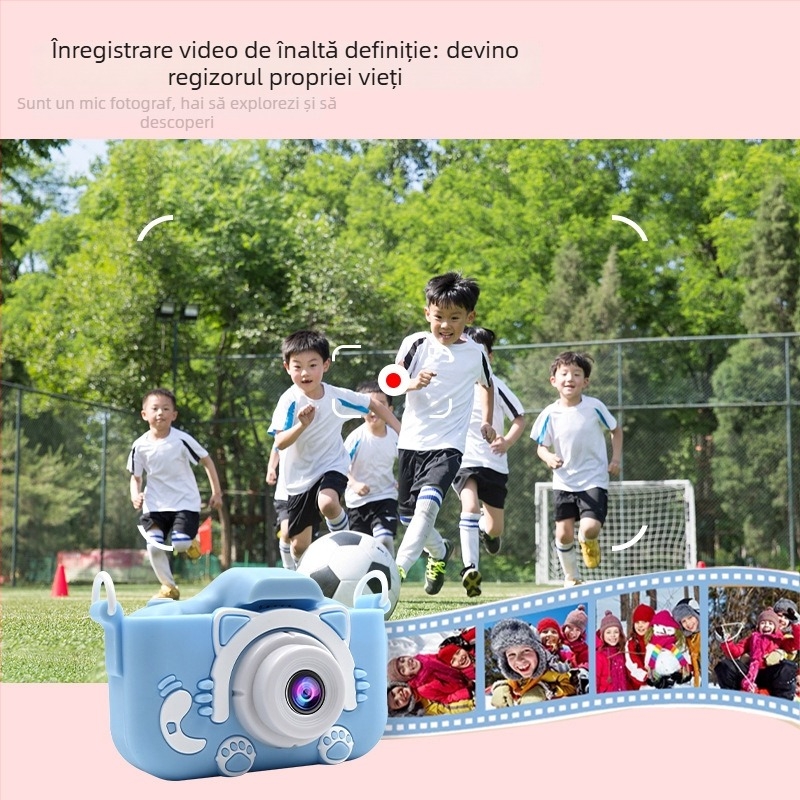 Camera pentru copii cu temă pisică, mini cameră, model ECM-SJ0000D-G2, LCD 2.0, stocare card TF, senzor ≤1 MP, autonomie baterie 1–3 ore