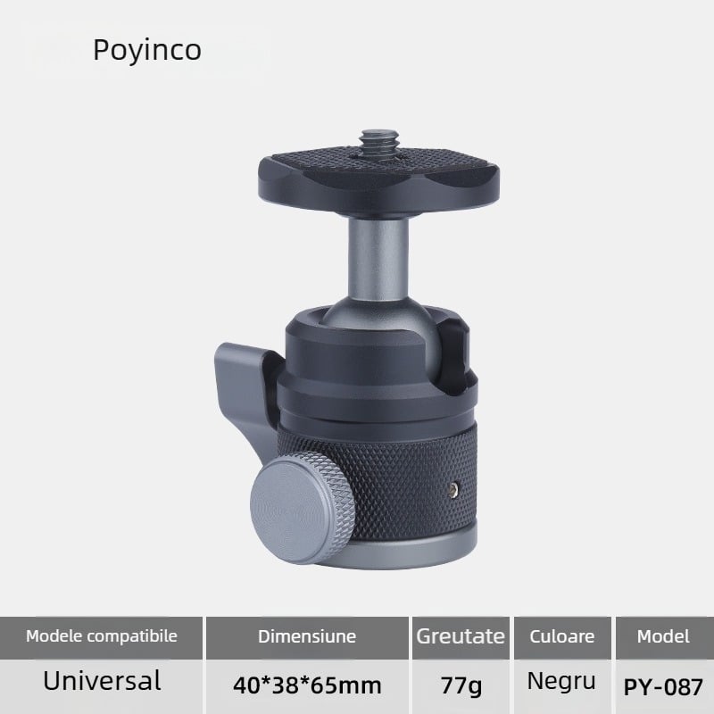 Poyinco PY-087 Tripod/PTZ, suport din aluminiu pentru SLR și telefon mobil, capacitate de încărcare 2 kg