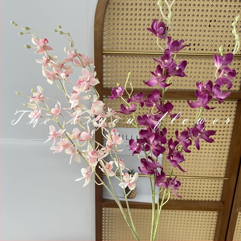 Orhidee cu trei brațe, un singur tulpină – decor de tavan, floare de mătase, pentru nunți, decor de casă și recuzită fotografică