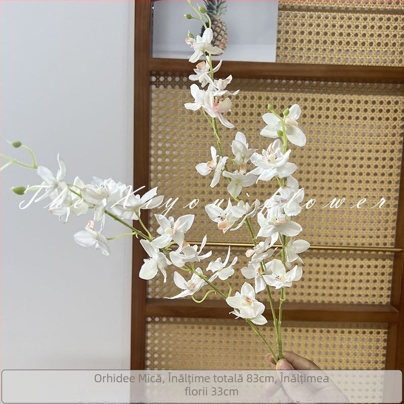 Orhidee cu trei brațe, un singur tulpină – decor de tavan, floare de mătase, pentru nunți, decor de casă și recuzită fotografică