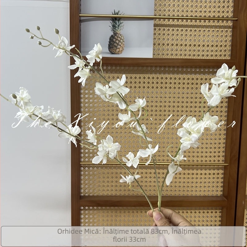 Orhidee cu trei brațe, un singur tulpină – decor de tavan, floare de mătase, pentru nunți, decor de casă și recuzită fotografică