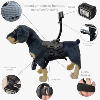 Cameră de acțiune pentru hamul de animale de companie - Rezistentă la apă, ecran de 1,47 inch, 2MP, Wi-Fi, înregistrare video și fotografii