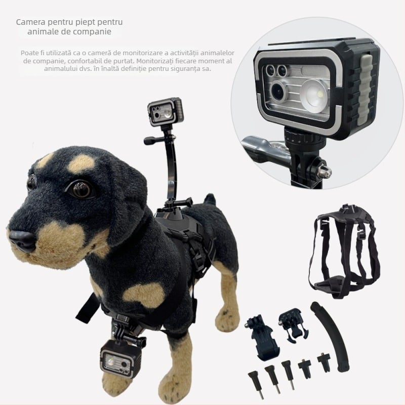 Cameră de acțiune pentru hamul de animale de companie - Rezistentă la apă, ecran de 1,47 inch, 2MP, Wi-Fi, înregistrare video și fotografii