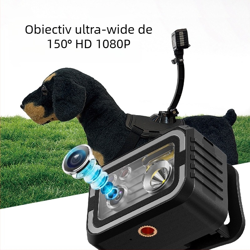 Cameră de acțiune pentru hamul de animale de companie - Rezistentă la apă, ecran de 1,47 inch, 2MP, Wi-Fi, înregistrare video și fotografii