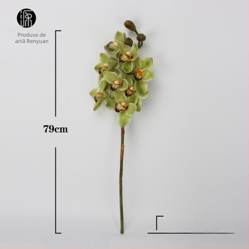 Aranjament din orhidee Cymbidium din mătase - 8 capete și 3 muguri, senzație de hidratare, ambalaj carton