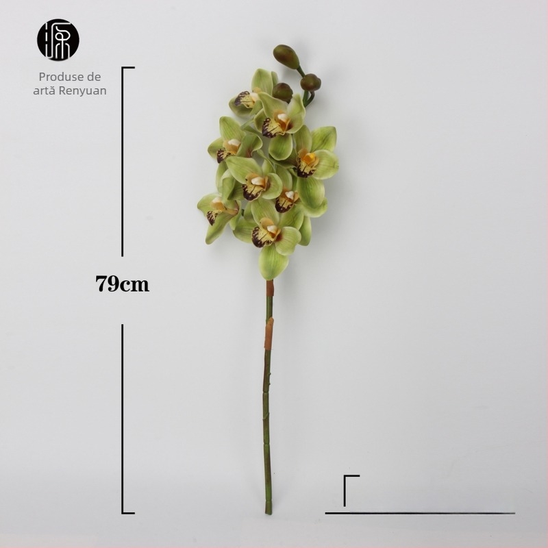 Aranjament din orhidee Cymbidium din mătase - 8 capete și 3 muguri, senzație de hidratare, ambalaj carton