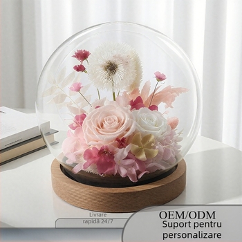 Ornament sferă de cristal cu capac de sticlă, floare veșnică; potrivit pentru nunți, zile de naștere, absolvire și cadouri pentru casă; potrivit pentru cadouri de afaceri, promoționale și distincții memoriale