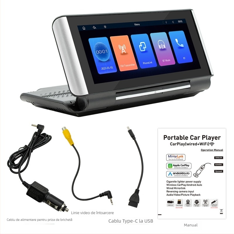 Player MP5 pentru mașină cu ecran HD de 6,86 inci, CarPlay wireless, rezoluție 1280x480, model B5370