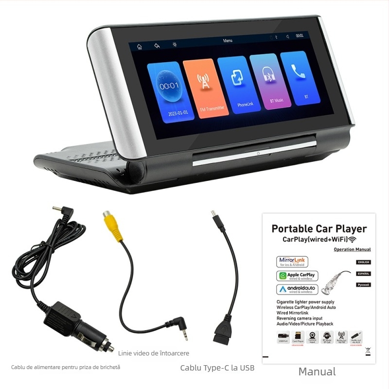 Player MP5 pentru mașină cu ecran HD de 6,86 inci, CarPlay wireless, rezoluție 1280x480, model B5370