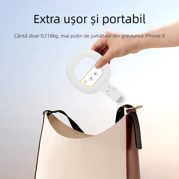 Lumină LED clip-on pentru selfie la telefon – trei temperaturi de culoare, baterie reîncărcabilă 3.7V, putere sub 10W, iluminare portabilă pentru fotografii și videoclipuri live