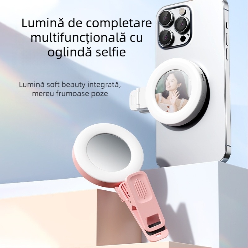 Lumină clip oglindă pentru telefoane și tablete — temperatură de culoare 2500K-9900K, putere sub 10W, 5V, model: Mirror clip fill light