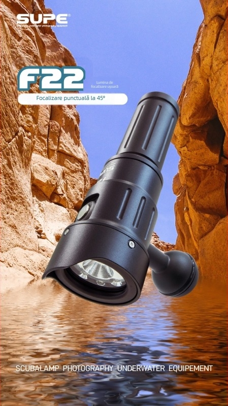 SCUBALAMP F22 Iluminat de scufundare din aliaj de aluminiu — Lumină de focalizare ușoară, rază de 45° pentru fotografie, Brand SUPE, Personalizare procesare, Etichetă privată licențiată