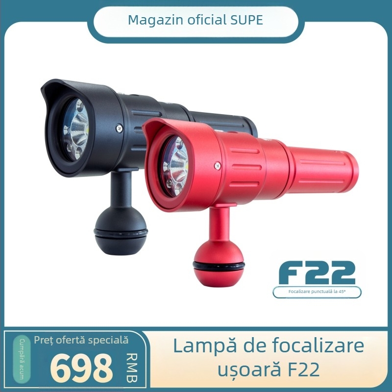 SCUBALAMP F22 Iluminat de scufundare din aliaj de aluminiu — Lumină de focalizare ușoară, rază de 45° pentru fotografie, Brand SUPE, Personalizare procesare, Etichetă privată licențiată