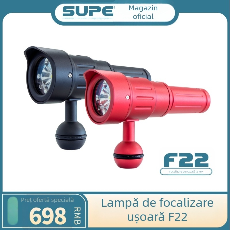 SCUBALAMP F22 Iluminat de scufundare din aliaj de aluminiu — Lumină de focalizare ușoară, rază de 45° pentru fotografie, Brand SUPE, Personalizare procesare, Etichetă privată licențiată