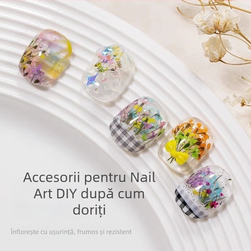 Petale uscate pentru unghii – flori uscate vopsite cu vene, materiale mixte, stil japonez