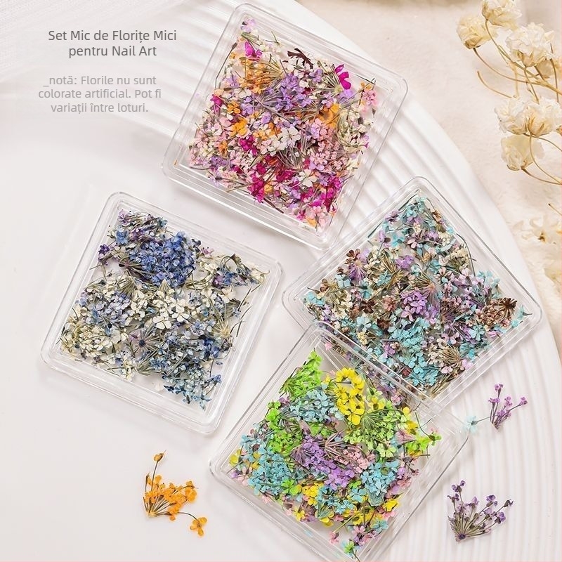 Petale uscate pentru unghii – flori uscate vopsite cu vene, materiale mixte, stil japonez