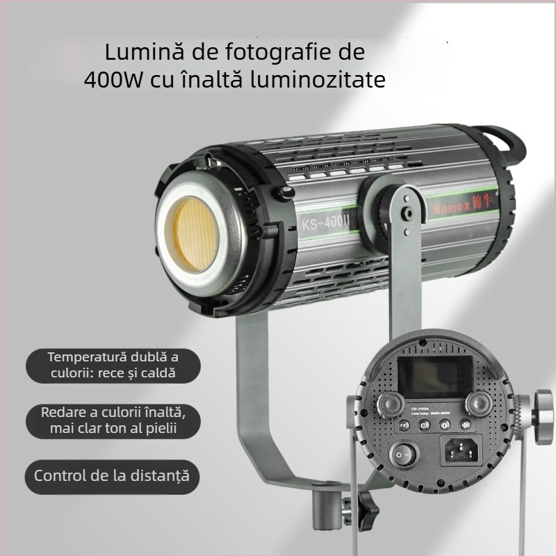Lumină LED pentru transmisiuni în direct KS-400II, cu 3 temperaturi de culoare, 150W+, 100-240V, montare verticală