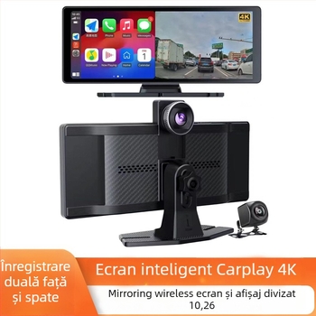 Camera CarPlay pentru mașină cu înregistrare duală 4K față-spate, montaj în consola centrală, unghi de vizualizare 140°, 2160P rezoluție, WiFi