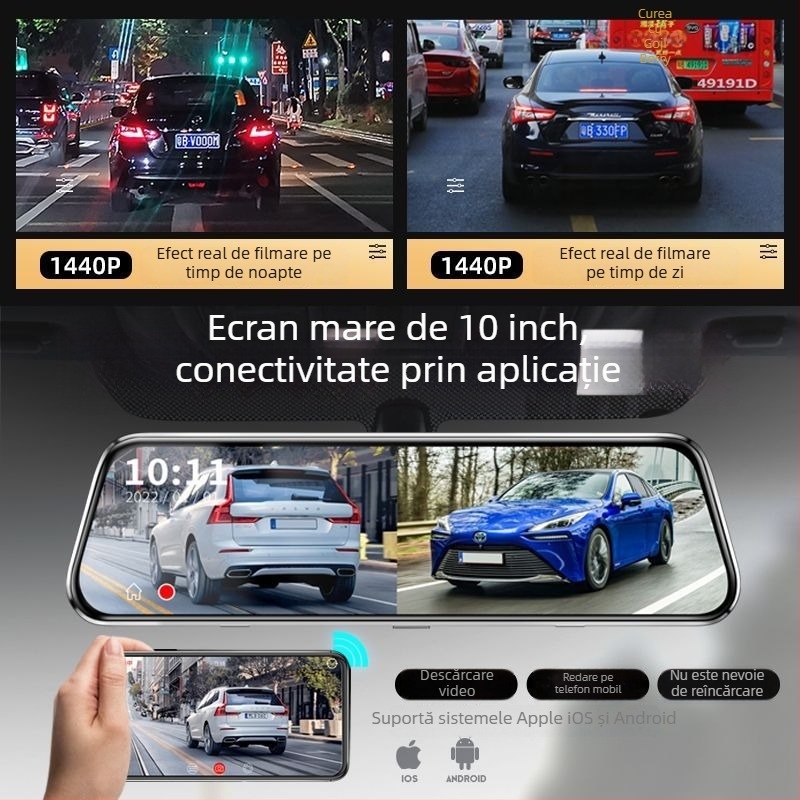 Aparat de înregistrare auto cu lentile duale, față și spate, 2160p, 5MP, 256GB, Wi-Fi