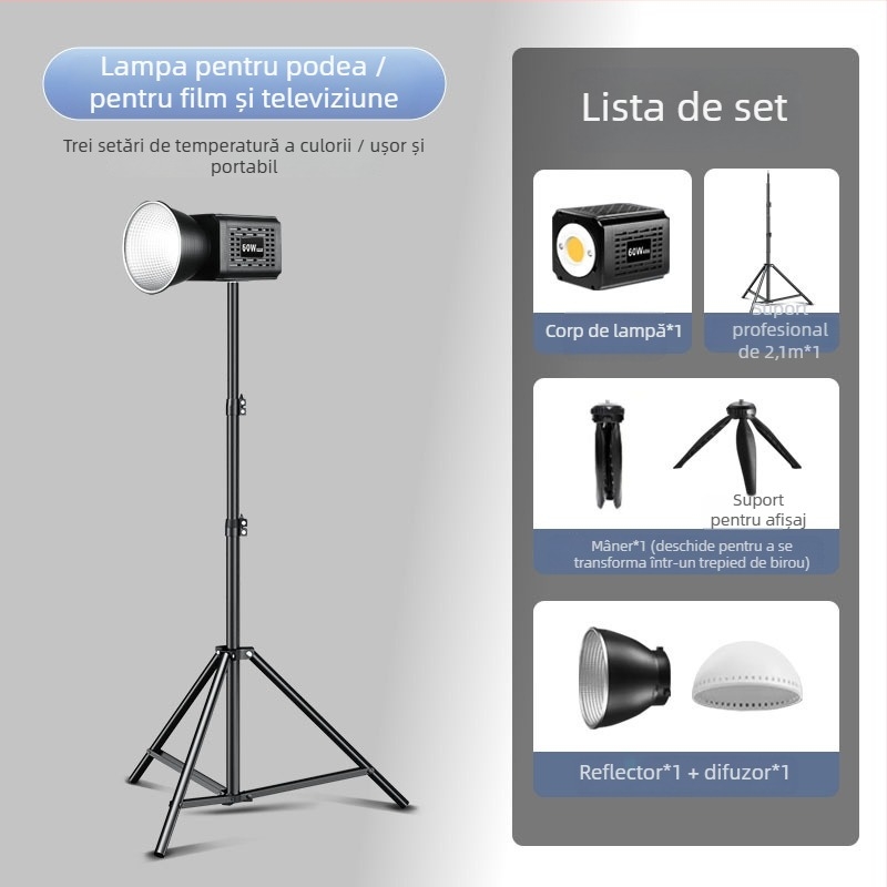 YM-S60 Lumină COB LED pentru exterior – iluminare portabilă pentru fotografie și streaming live, cu baterie încorporată, 60W