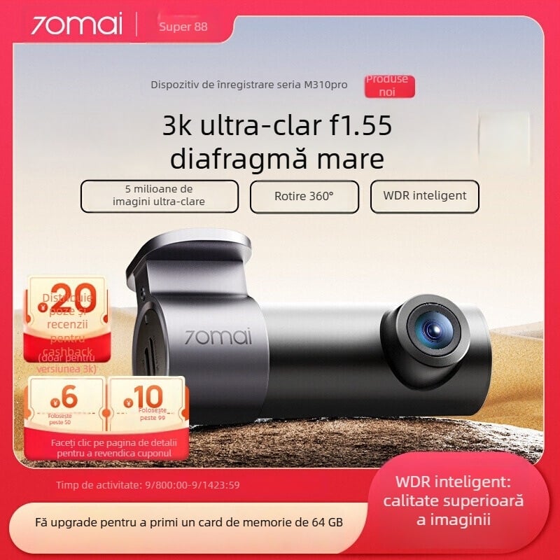 Camera de bord 70Mai M310 Pro 3K HD Viziune nocturnă Monitor pentru parcare fără fir Model 2025