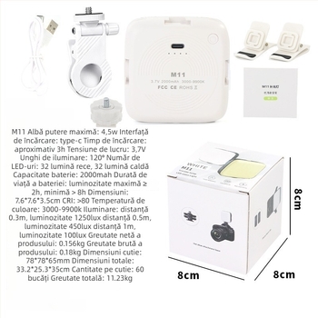 Lumină de umplere mini M11 – Iluminare portabilă pentru fotografiere cu telefonul (Model: M11; Putere: <10W; Tensiune: 5V; Mod de utilizare: Manual)