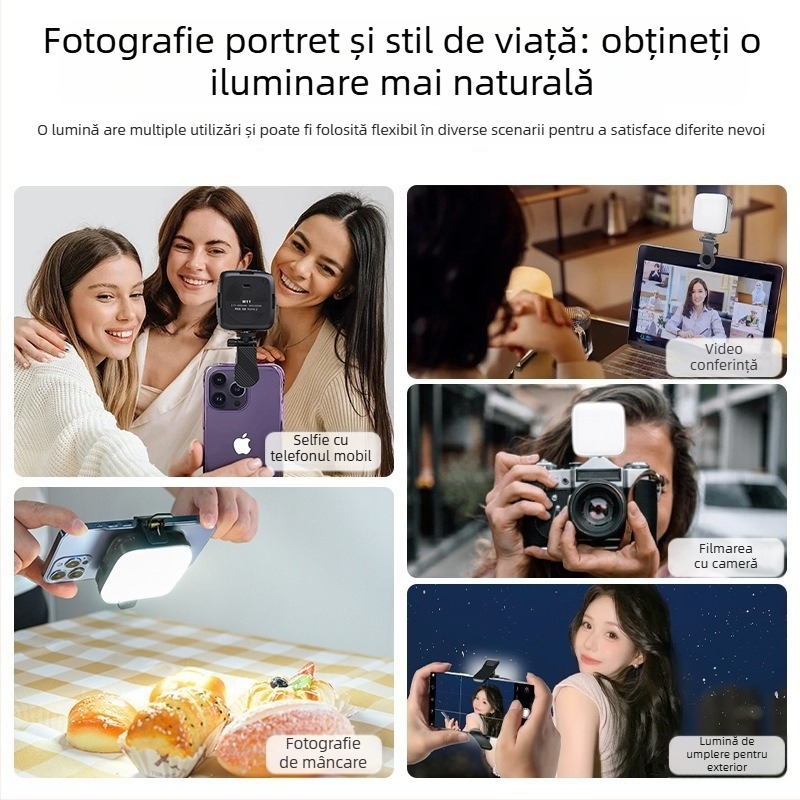 Lumină de umplere mini M11 – Iluminare portabilă pentru fotografiere cu telefonul (Model: M11; Putere: <10W; Tensiune: 5V; Mod de utilizare: Manual)