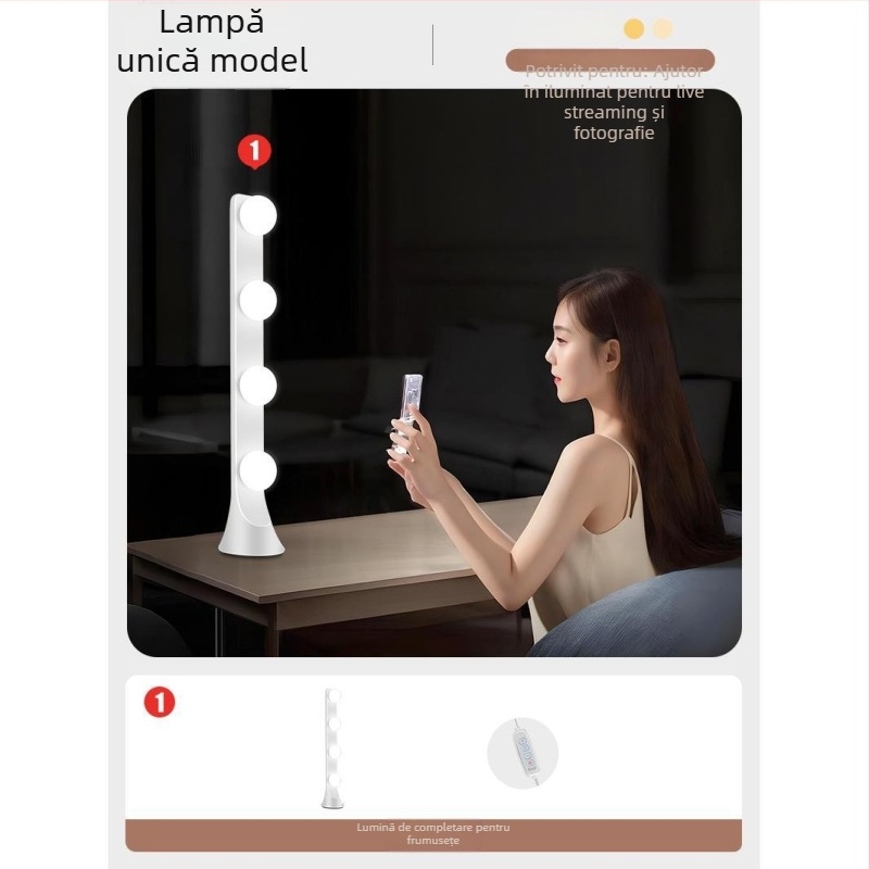 Lumină de umplere pentru livestream pe birou, cu două rânduri LED, 10–50W, 110–220V, temperatură a culorii în trei trepte