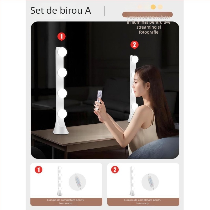 Lumină de umplere pentru livestream pe birou, cu două rânduri LED, 10–50W, 110–220V, temperatură a culorii în trei trepte