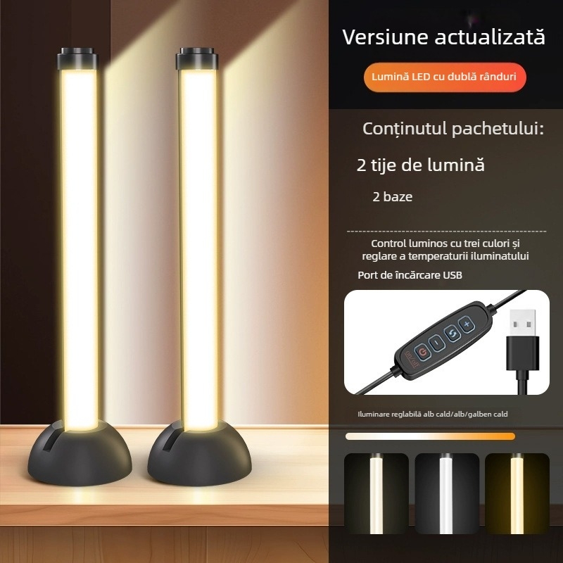 Lumină LED de umplere pentru streaming pe desktop — iluminare cu două rânduri, iluminare pe ambele părți, 5W, 5V, trei temperaturi de culoare, model PD-62, personalizabil