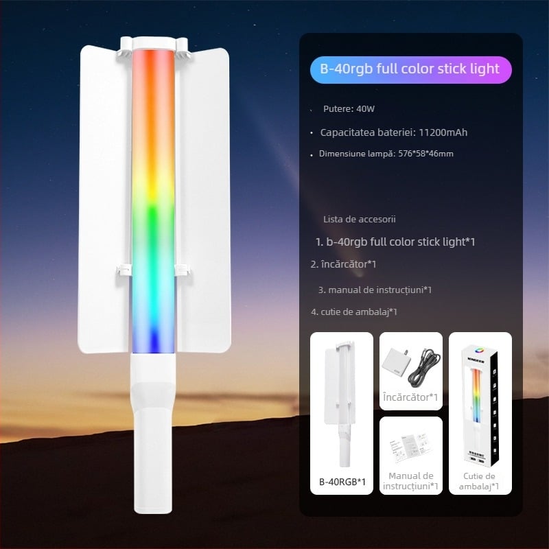 Lampa LED RGB portabilă pentru streaming live și filmări, iluminare de umplere pentru fotografie, model B-40RGB, 40W, 2700–7500K, 20V 3.25A