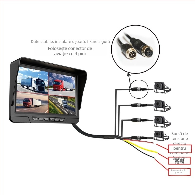 Dash cam de camion cu obiectiv dual față-spate, 1080p, unghi de vizualizare 120°, viziune de noapte Starlight, WiFi