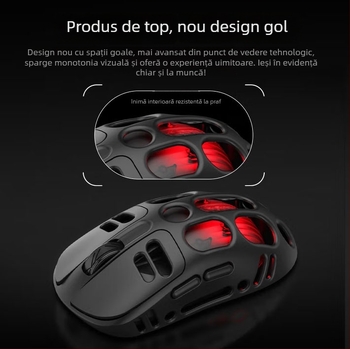 Mouse mecanic reîncărcabil dual-mode, design perforat, pentru birou și jocuri, DPI 4000, 5 butoane, model 358, greutate 73 g